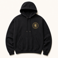 GREVANI Heavyweight Core Hoodie in black with refined antique gold crest