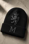 GREVANI Harlow Puff-Crest Beanie in Onyx Black with personalized initial